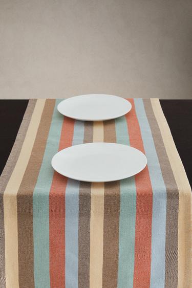 TABLE RUNNER WITH COLOURED STRIPES - Blue by Zara - Image 1