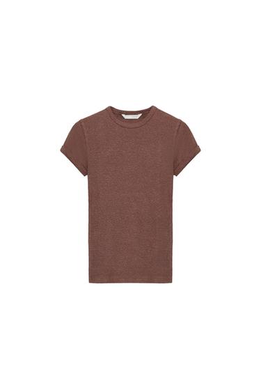 RUSTIC T-SHIRT WITH LINEN BLEND - Chalk pink by Zara
