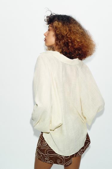 CHEMISE CAPE FIL MÉTALLISÉ - Écru de Zara - Image 4