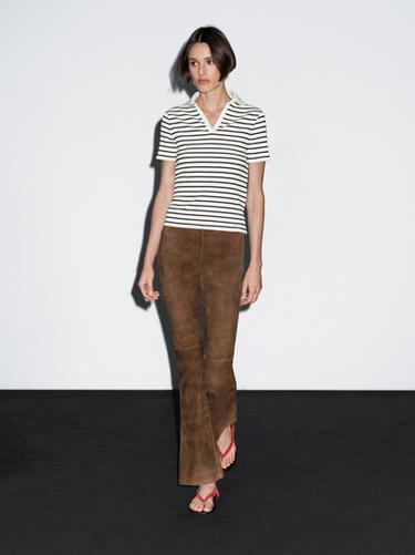 Camiseta polo rayas mezcla algodón - Crudo de Zara - Imagen 0