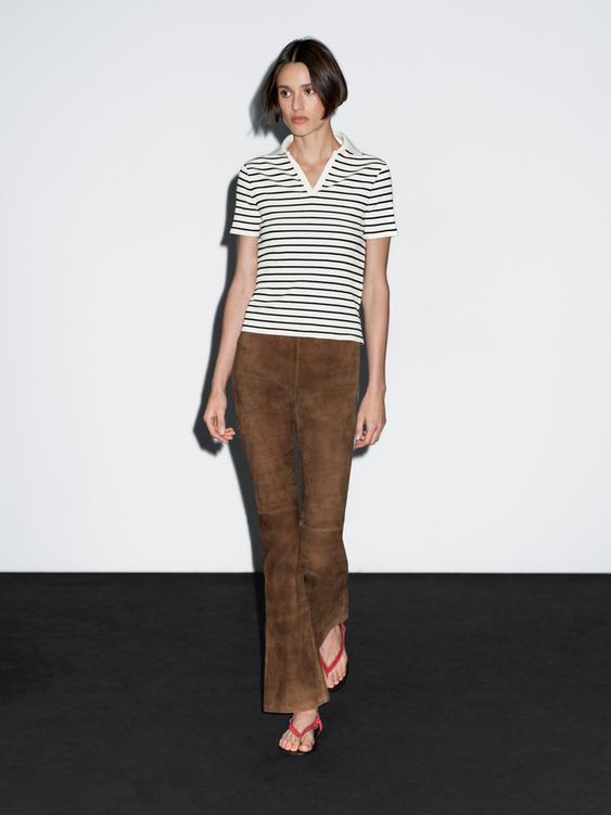 Striped cotton blend polo T-shirt