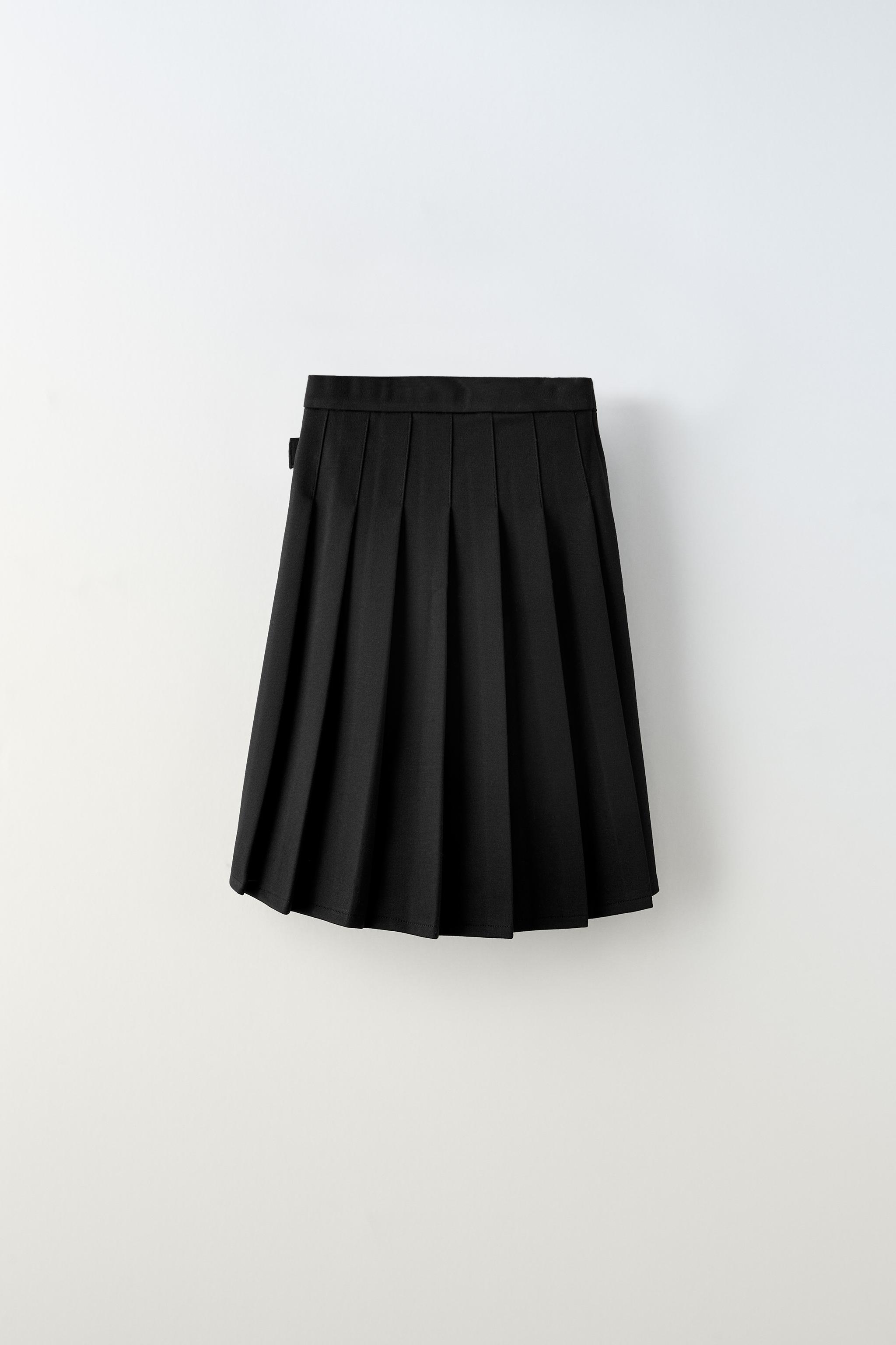 ボックスプリーツ ミディスカート バックル - ブラック | ZARA Japan 