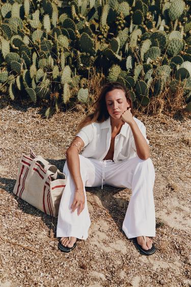 PANTALON DROIT AVEC LIN - Blanc cassé de Zara - Image 3