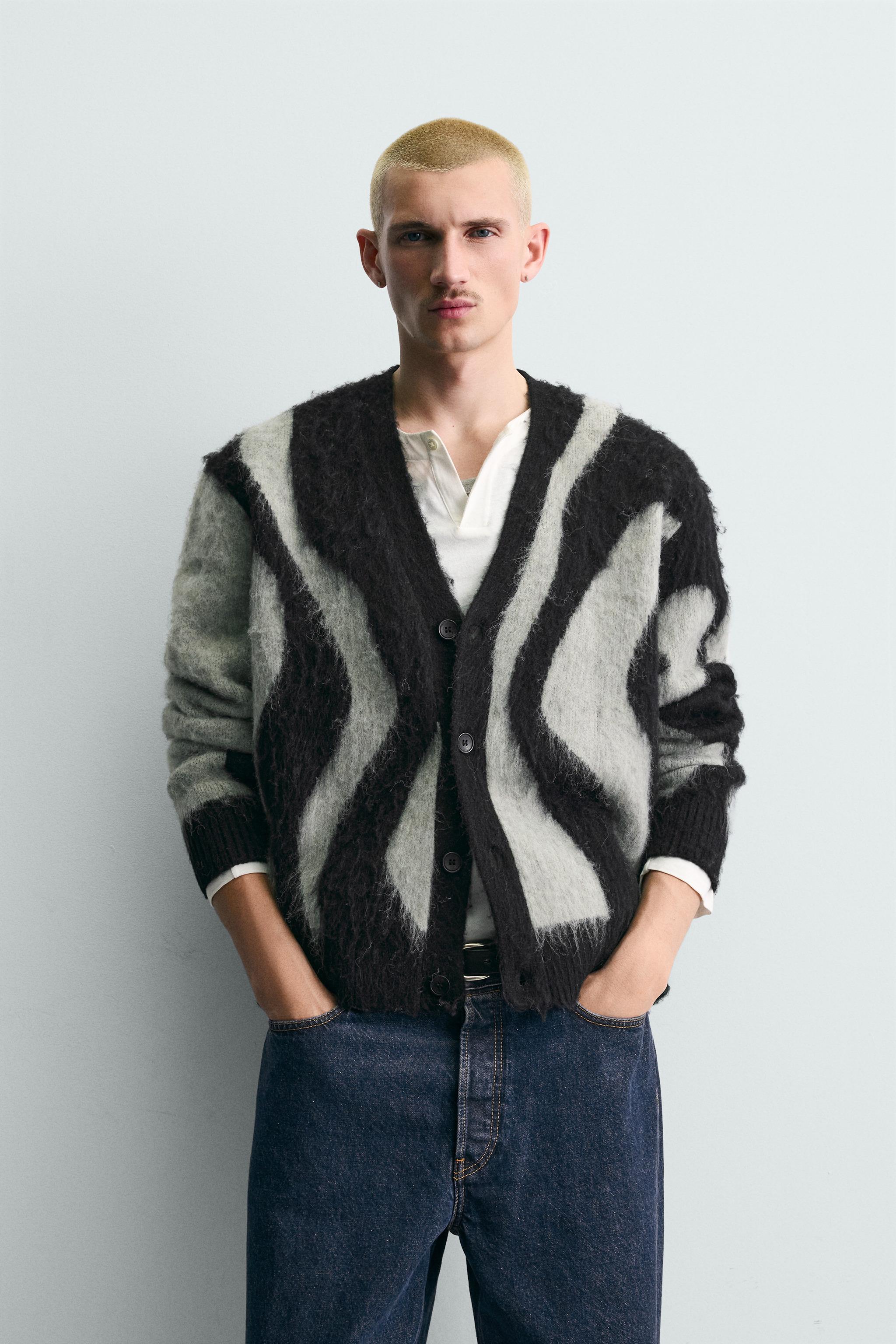 BRUSHED JACQUARD CARDIGAN - Black | ZARA United States