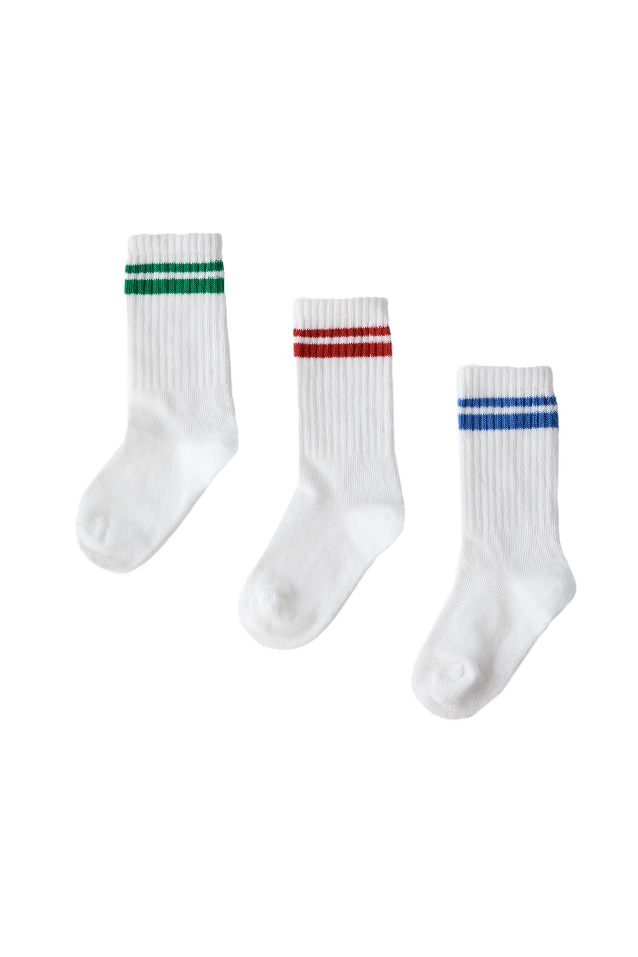 3-PACK SPORT STRIPE CREW SOCKS — White
