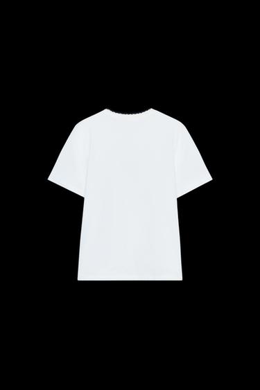 CHUNKY KNIT COLLAR SLOGAN T-SHIRT - Blue/White by Zara