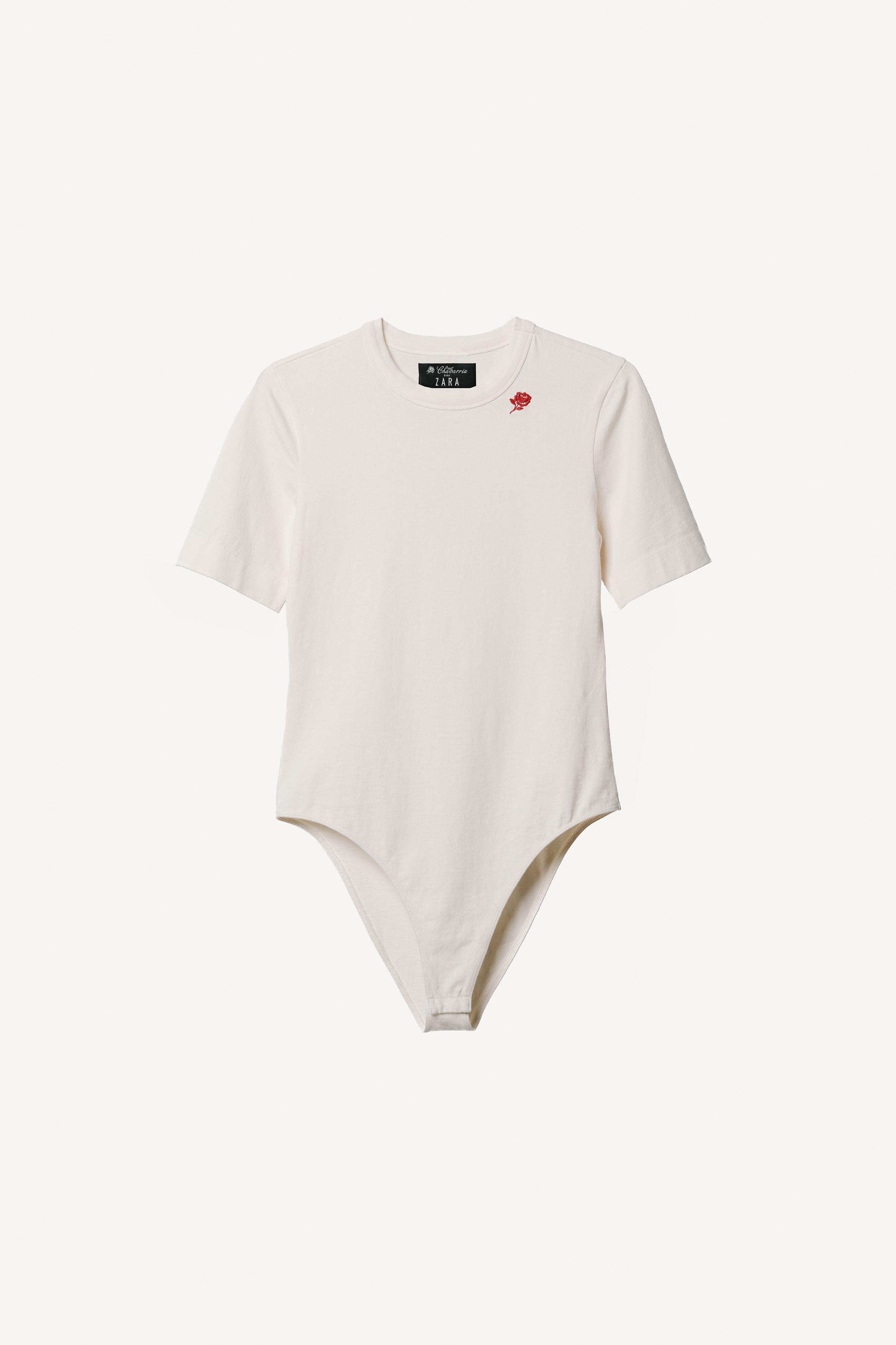WILLY CHAVARRIA X ZARA EMBROIDERED SHORT SLEEVE BODYSUIT - Oyster