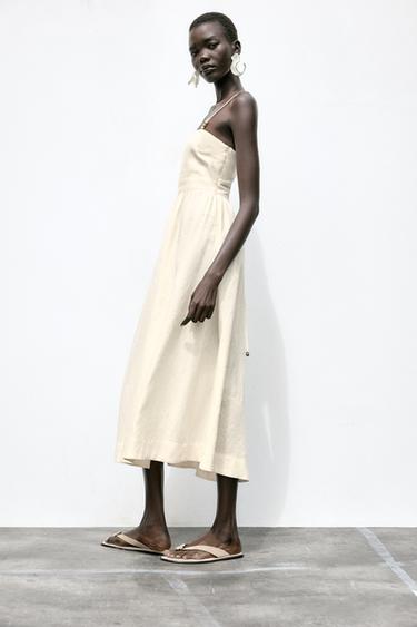 BEADED STRAPPY LINEN BLEND MIDI DRESS - Ecru by Zara - Image 5