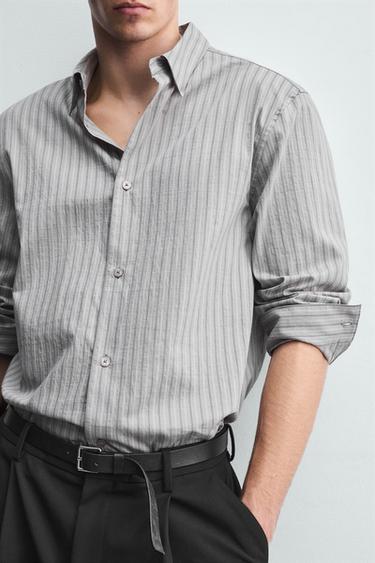 CHEMISE STRUCTURÉE À RAYURES - Gris chiné de Zara - Image 5