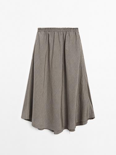 Zara Flounce midi skirt with elastic detail - Navy blue - Image 0
