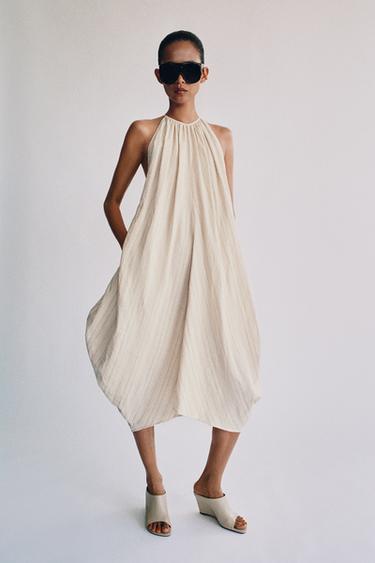 VESTIDO HALTER CON LINO ZW COLLECTION - rayas de Zara - Imagen 0