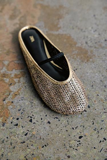 WOVEN METALLIC MULE BALLET FLATS - Gold by Zara