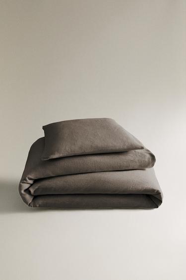 WASHED LINEN BEDSPREAD (400 GXM²) - Brown / Taupe by Zara