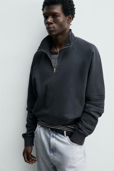 WASHED QUARTER-ZIP SWEATSHIRT - Anthracite grey by Zara - Image 4
