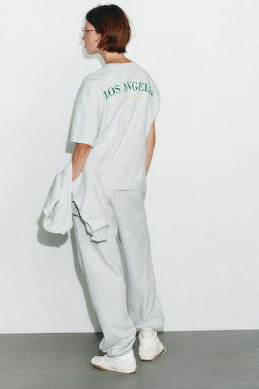 PANTALON COTON INSCRIPTION - Gris chiné de Zara - Image 3