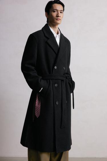 DOUBLE-BREASTED WOOL BLEND COAT WITH BELT - Black by Zara
