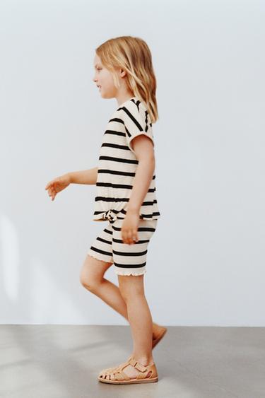 STRIPED KNOT T-SHIRT AND CYCLING LEGGINGS SET - Black by Zara