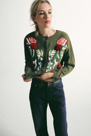 CHAQUETA PUNTO FLORES - Verdoso de Zara
