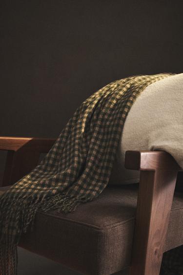 MANTA XADREZ COM FRANJAS - Verde-escuro da Zara