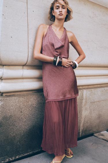 PLEATED CONTRAST MIDI DRESS - MARSALA by Zara - Image 1