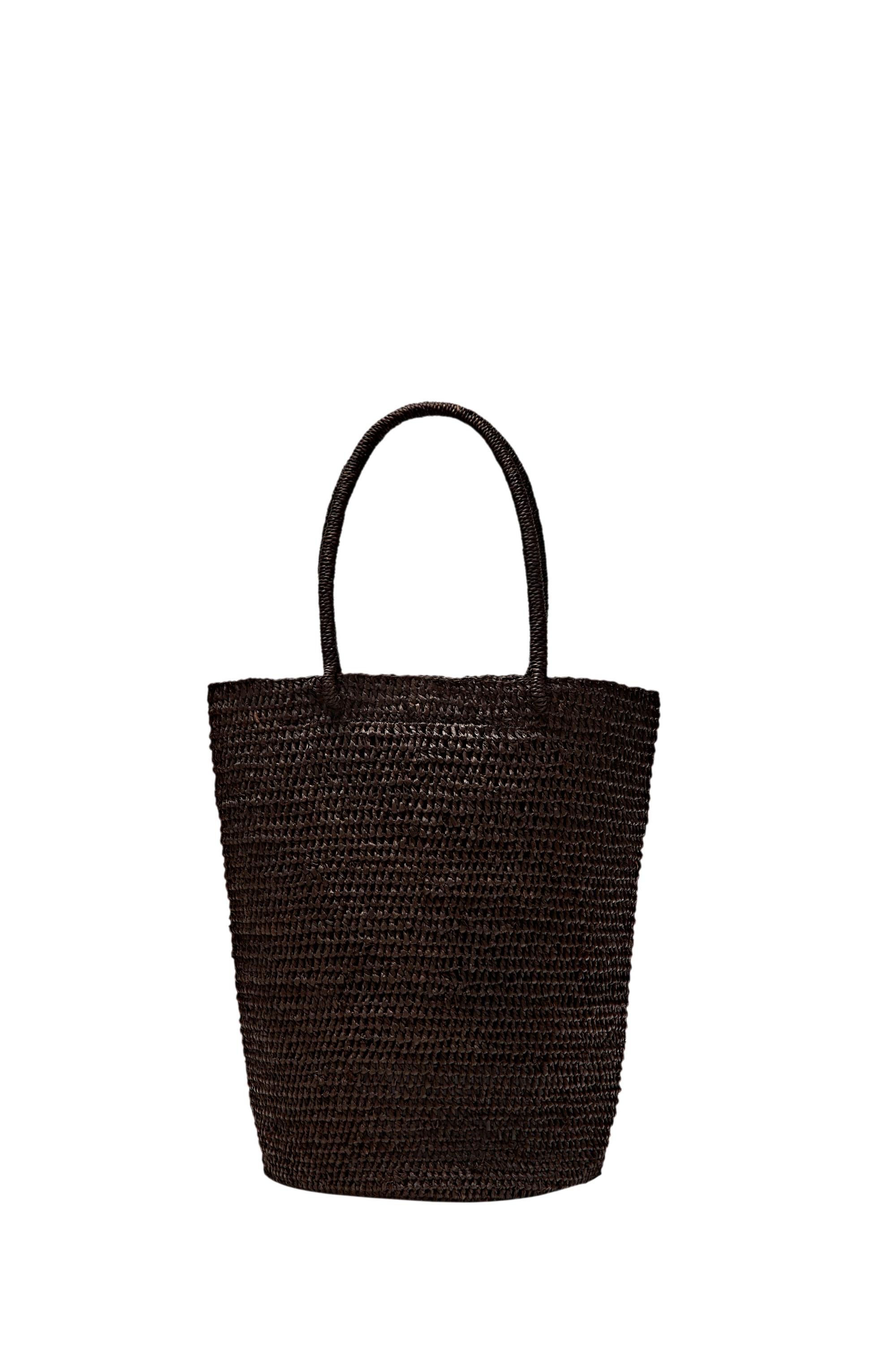 Mini raffia bucket bag — Brown