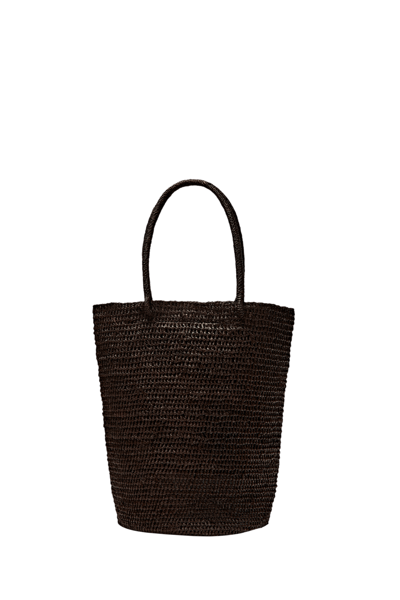 Mini raffia bucket bag — Brown