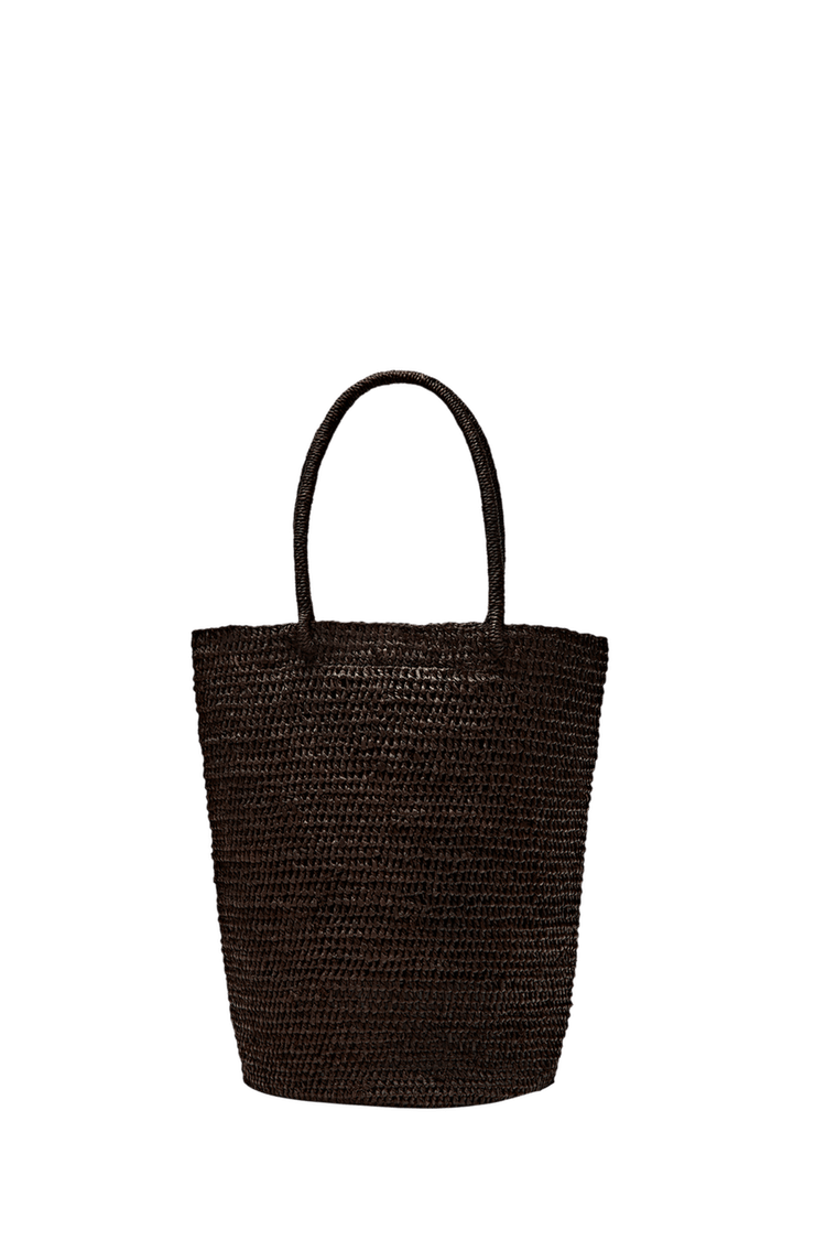 Mini raffia bucket bag — Brown