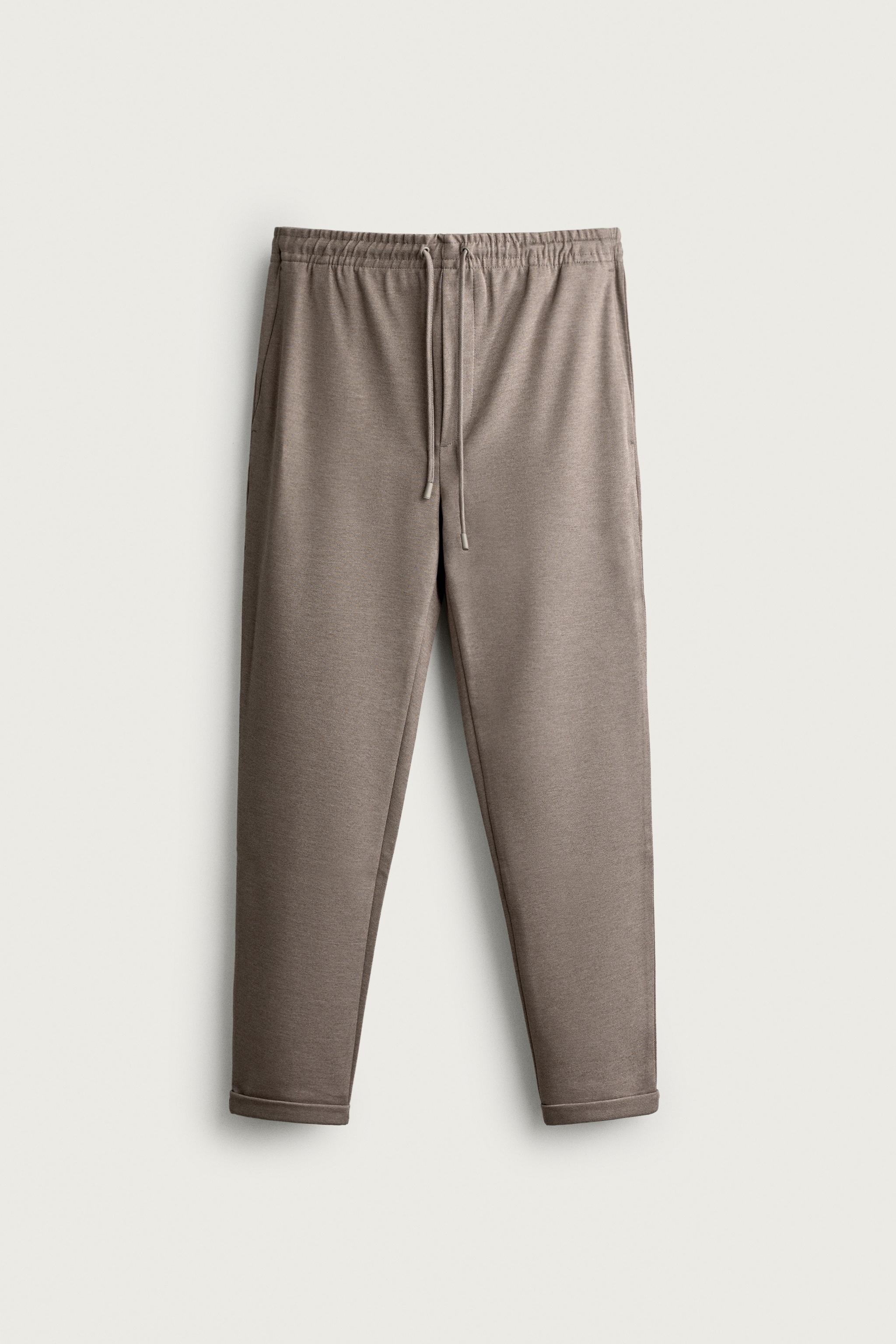 EASY CARE REGULAR FIT PANTS — Tan marl