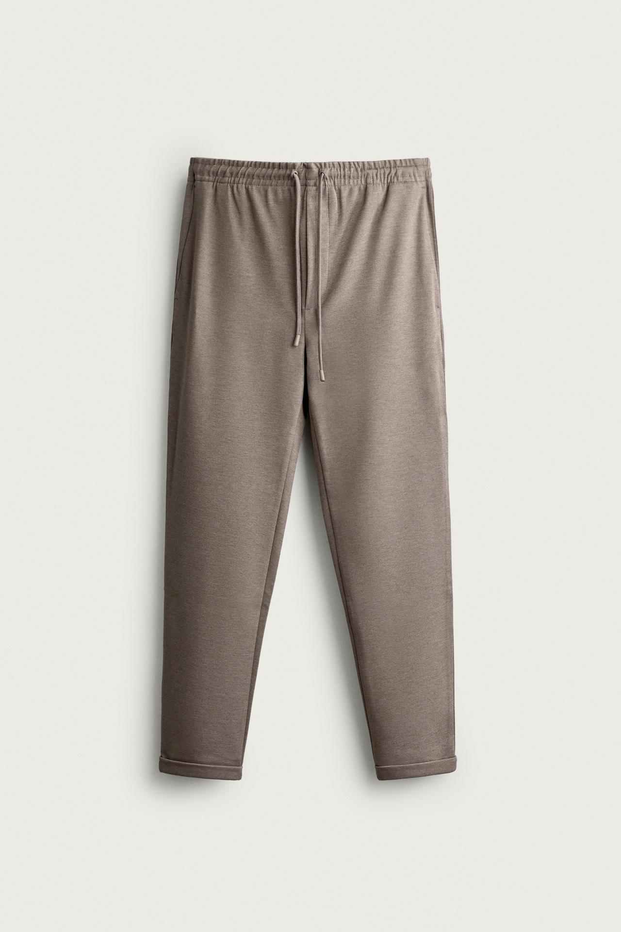 EASY CARE JOGGER-WAIST PANTS — Tan marl