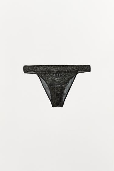 METALLIC THREAD NET BRIEFS - Black by Zara