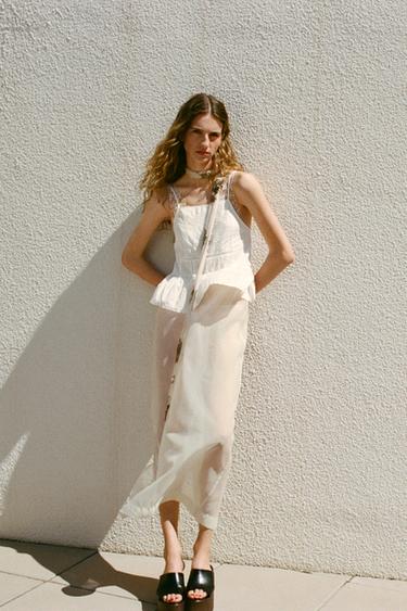 EMBROIDERED FLORAL TIE TOP - Oyster-white by Zara - Image 0