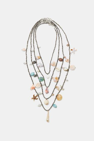 PACK OF 4 BEADED SHELL NECKLACES - Silver by Zara