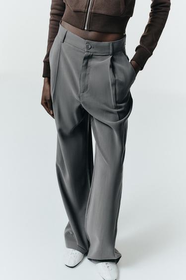 FLOWING PLEATED TROUSERS - Mid-grey by Zara