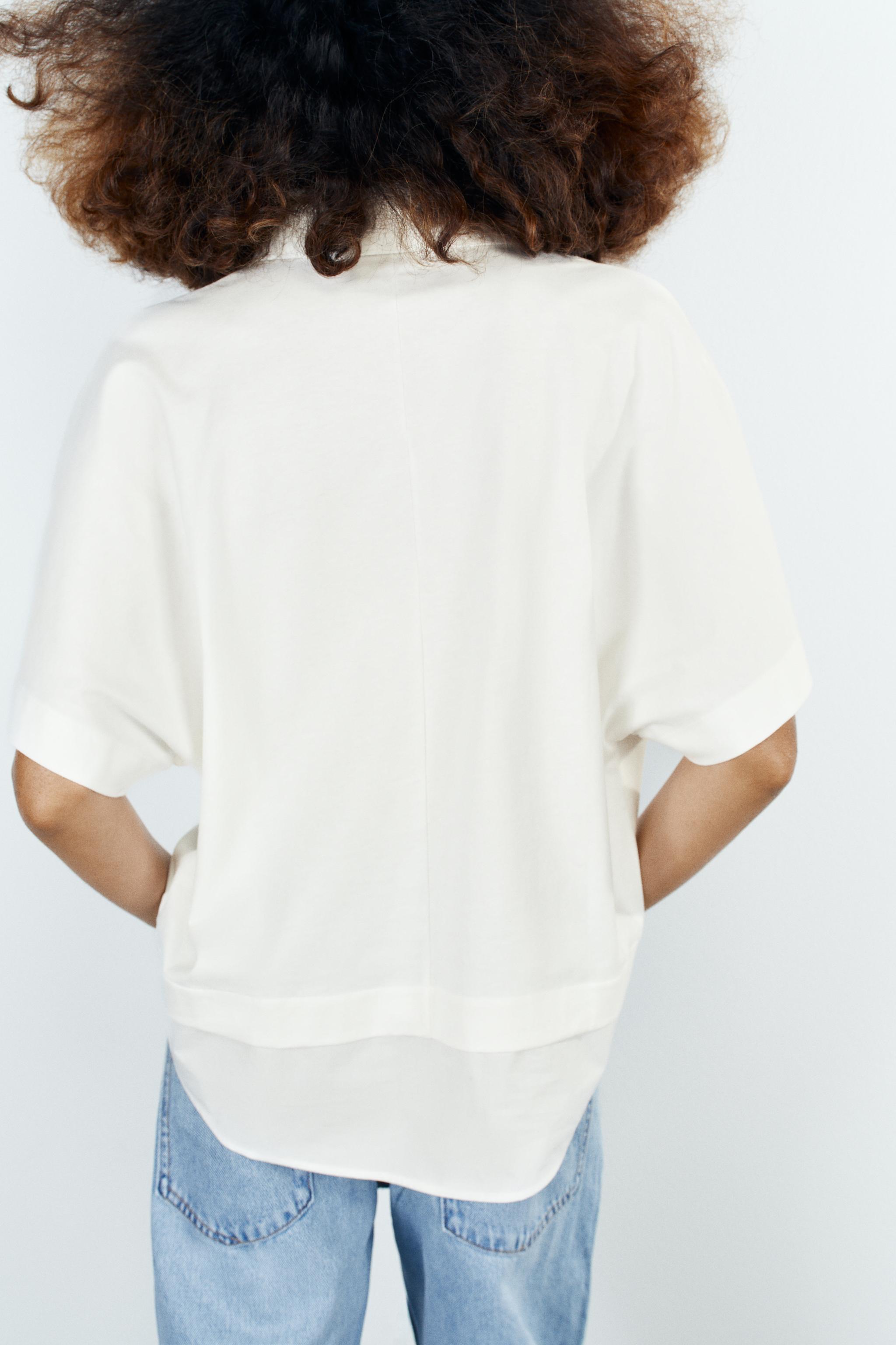 Zara KOMBİNE PAMUKLU T-SHIRT görsel 7