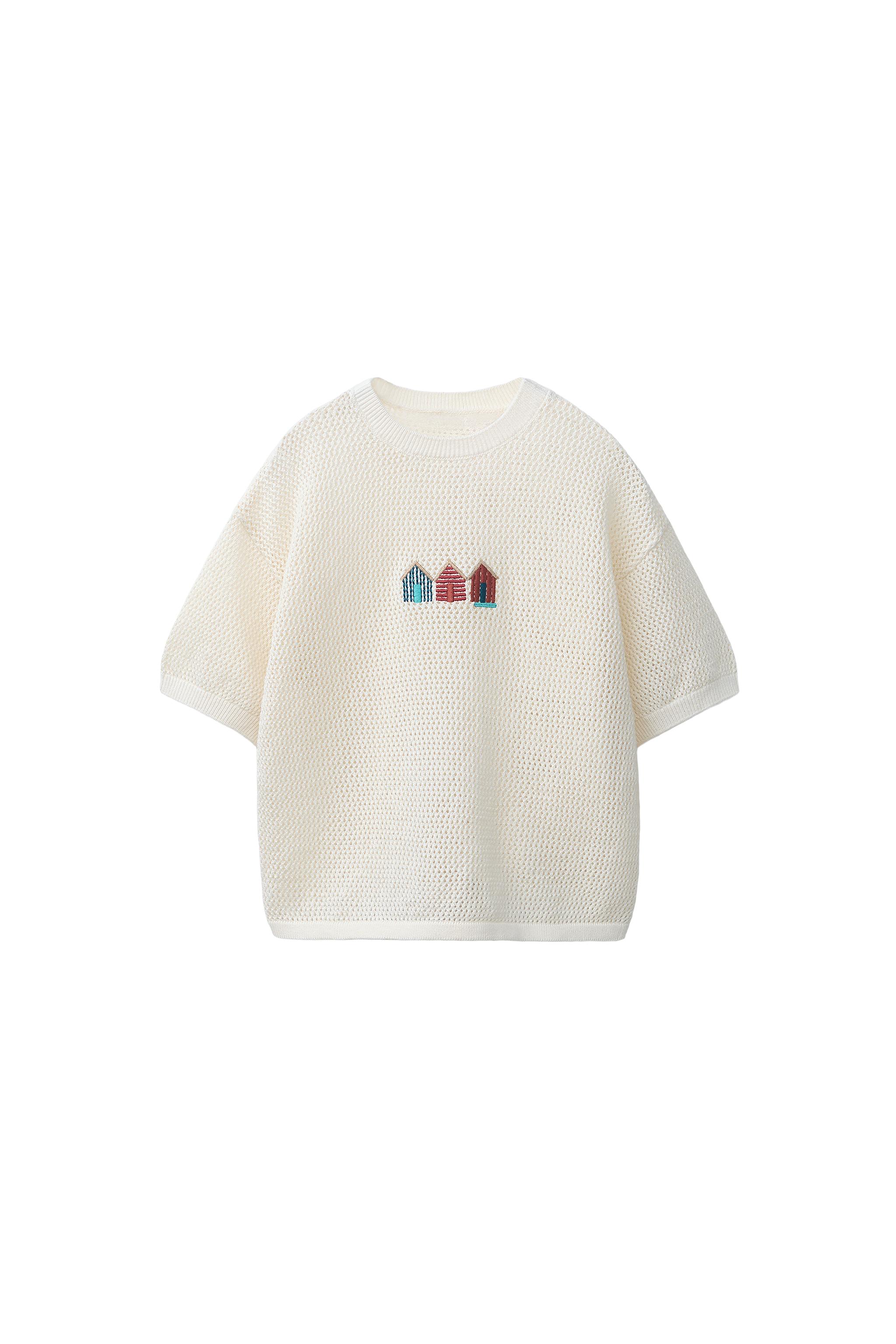 EMBROIDERED HOUSES KNIT T-SHIRT - Ecru | ZARA United States