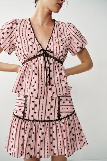 EMBROIDERED TOP WITH BOW - Pink by Zara - Image 2