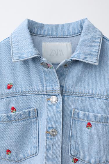 STRAWBERRY EMBROIDERED DENIM JACKET - Light blue by Zara - Image 2