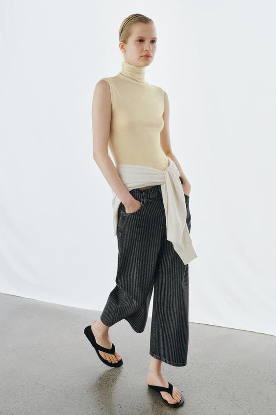 ZW COLLECTION MID-RISE STRIPED CULOTTE JEANS