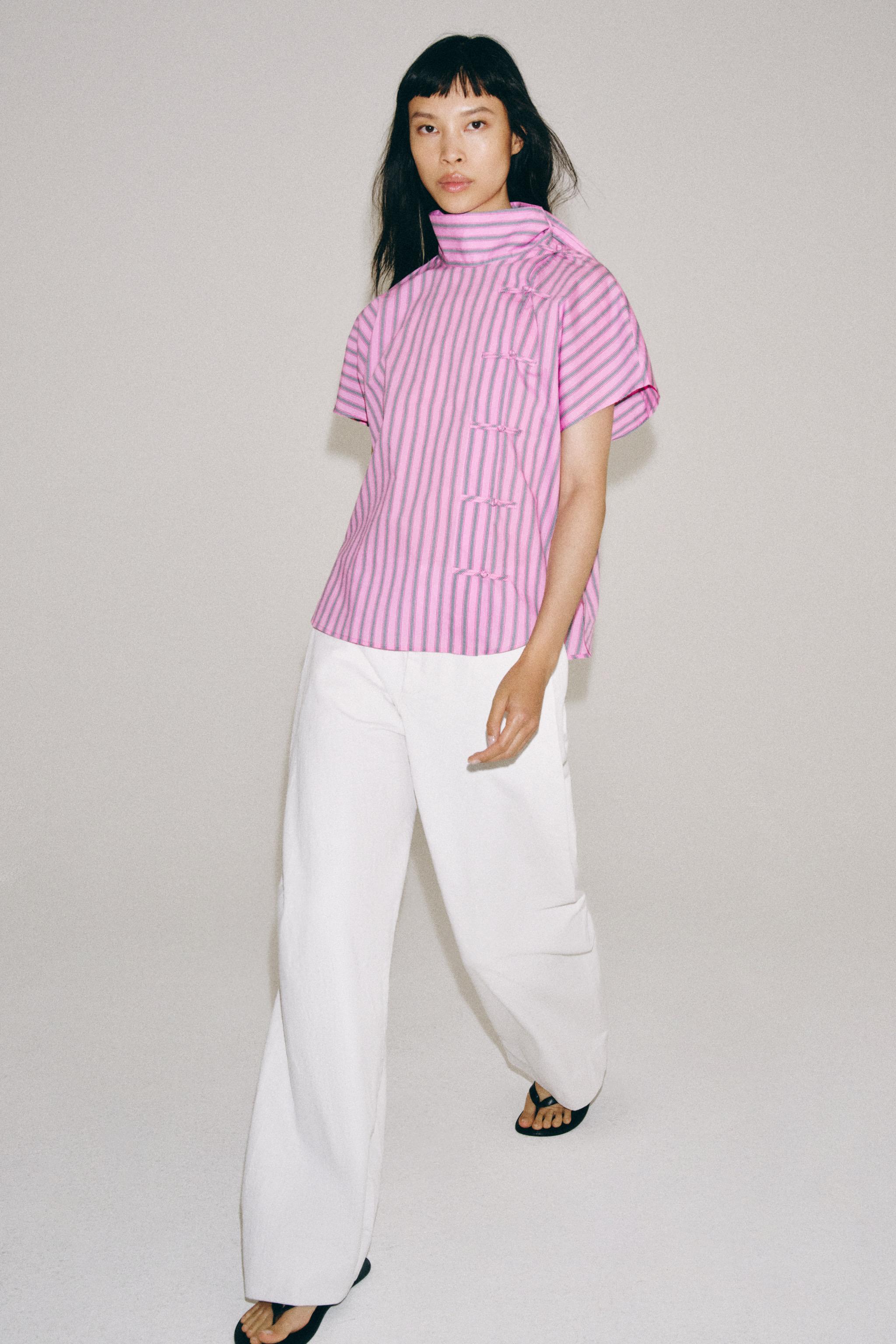 Zara ÇİZGİLİ SÜSLÜ DÜĞMELİ ZW COLLECTION GÖMLEK