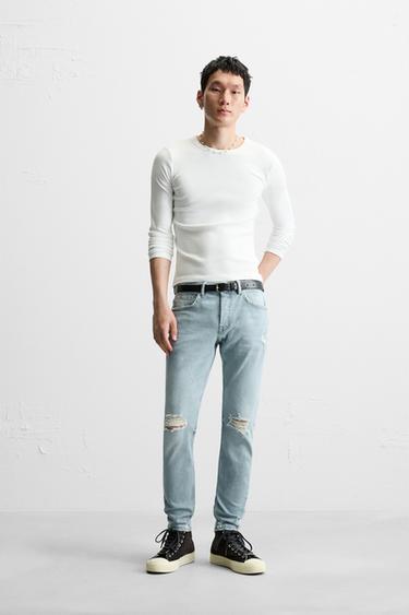 Zara RIPPED SKINNY JEANS - Light blue - Image 0
