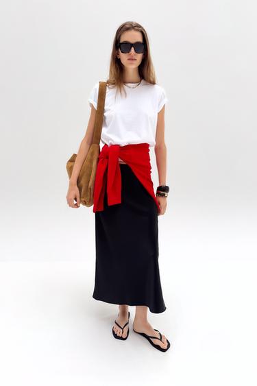 SATIN MIDI SKIRT - Black by Zara