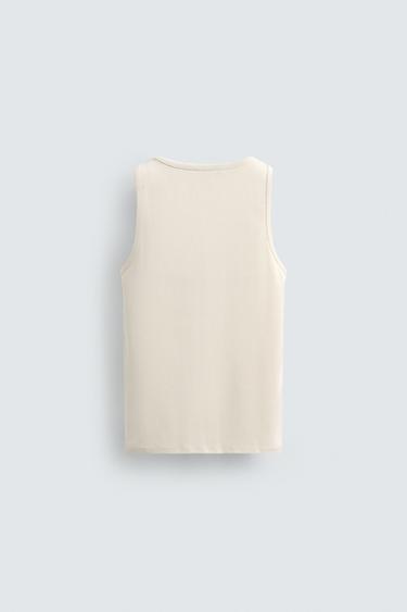 LABEL TANK T-SHIRT - Light beige by Zara - Image 7