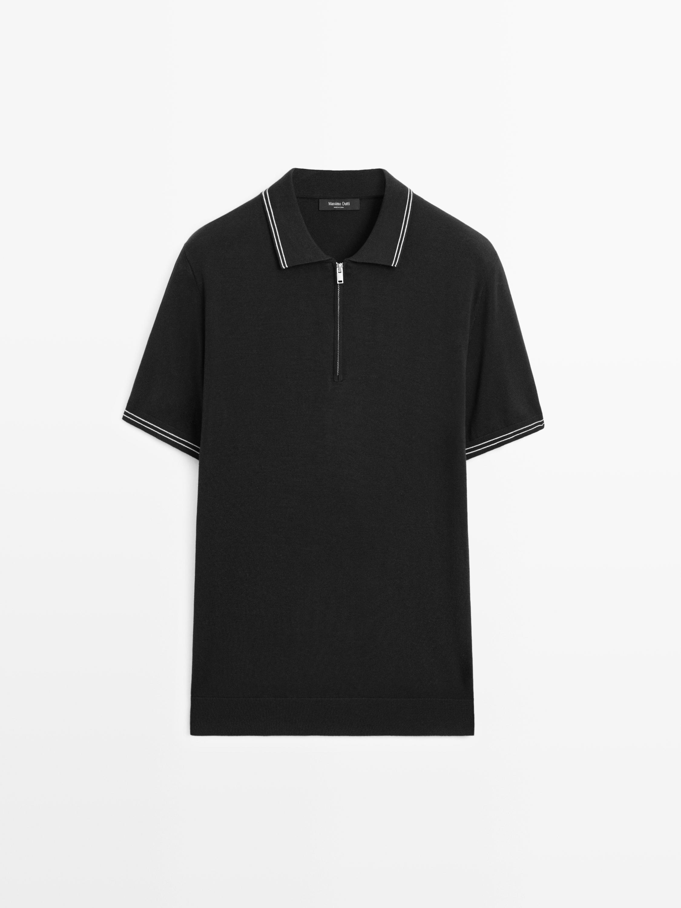 Knit polo sweater with collar detail