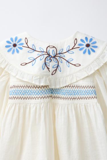 CHEMISE COL CLAUDINE FLEURS BRODÉES - Écru de Zara - Image 3