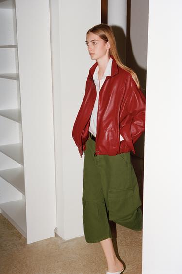 ZW COLLECTION LEATHER JACKET - Red by Zara