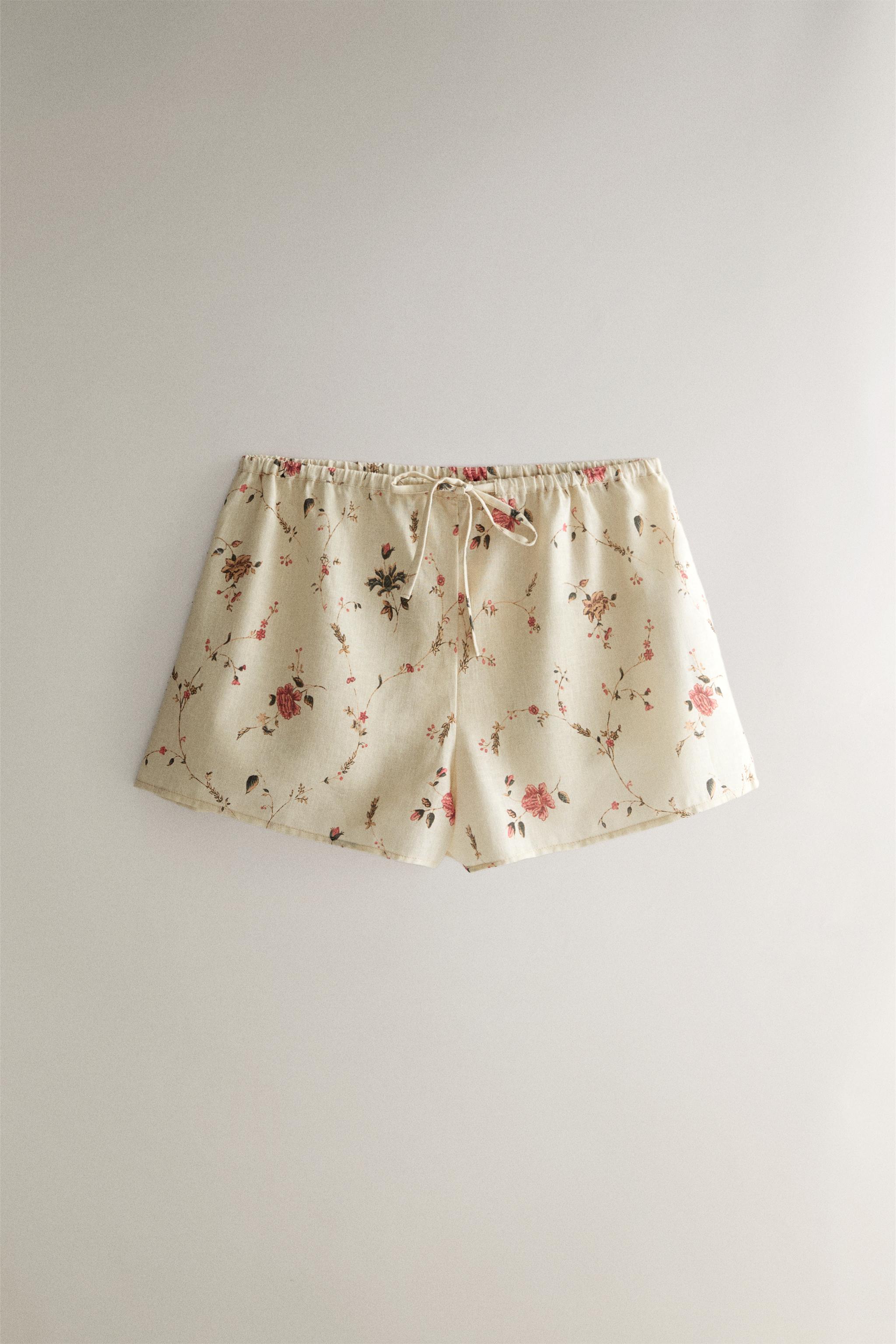 COTTON LINEN FLORAL SHORTS | KATHARINE POLE - Ecru | ZARA United
