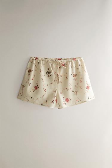 SHORT AUS BAUMWOLLE UND LEINEN MIT BLUMENMUSTER | KATHARINE POLE - Cremefarben von Zara - Bild 0