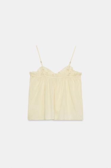 WASHED TOP WITH TIE DETAIL - Light yellow by Zara - Image 6