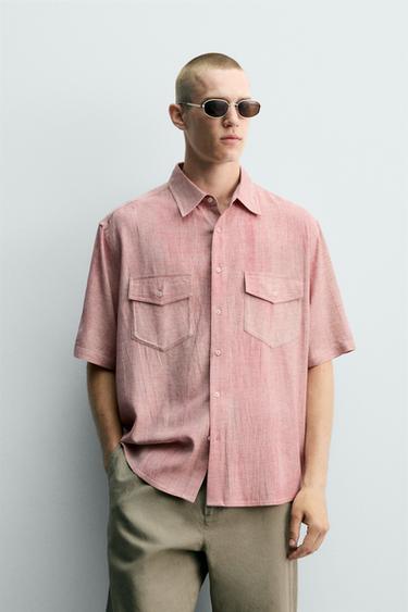 WASHED-EFFECT RELAXED FIT SHIRT - Pastel pink by Zara