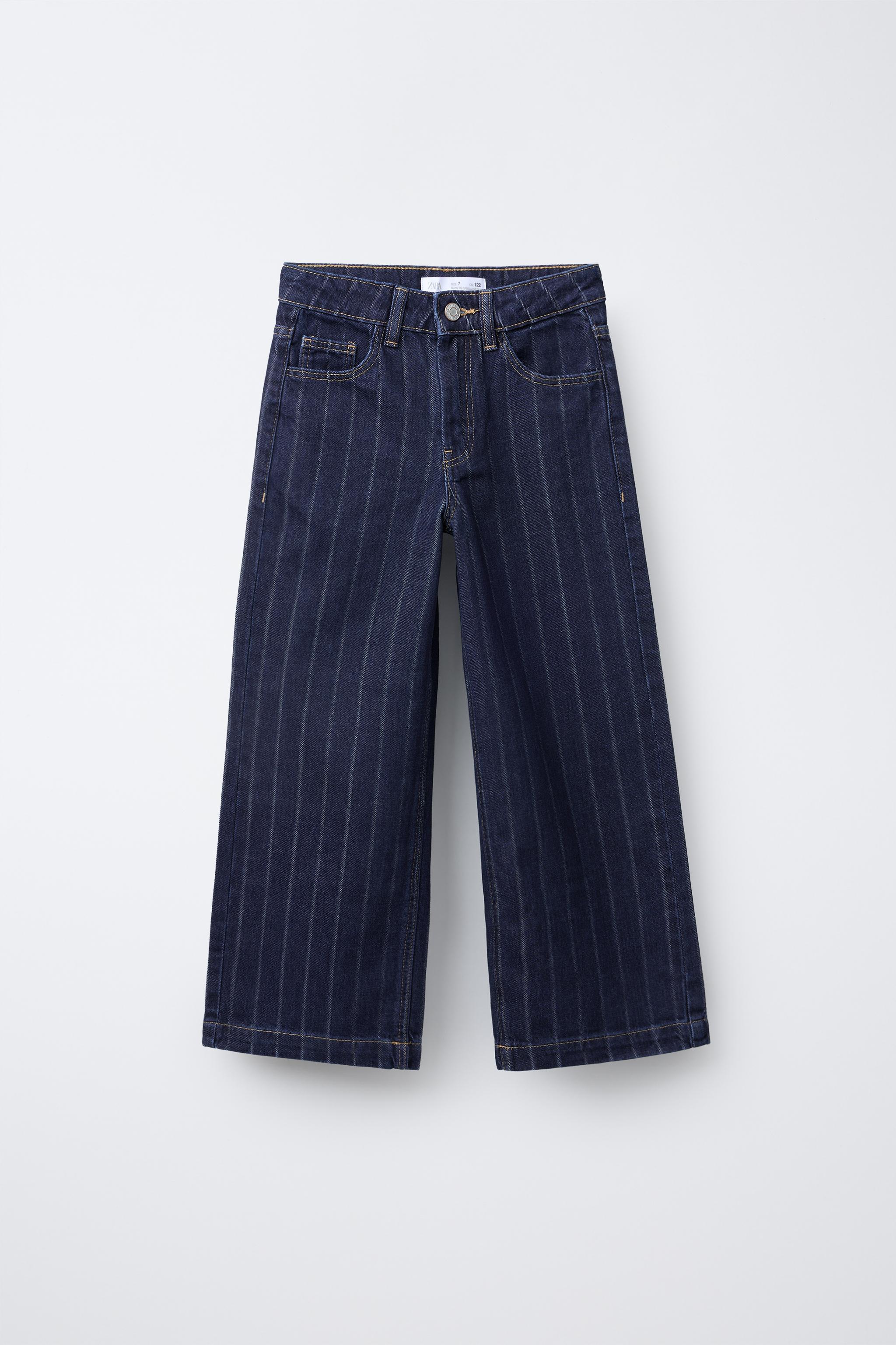 【U LAN】Pinstripe Workpatche Wide Denim Pants PINSTRIPE WIDE-LEG JEANS - Blue | ZARA Australia